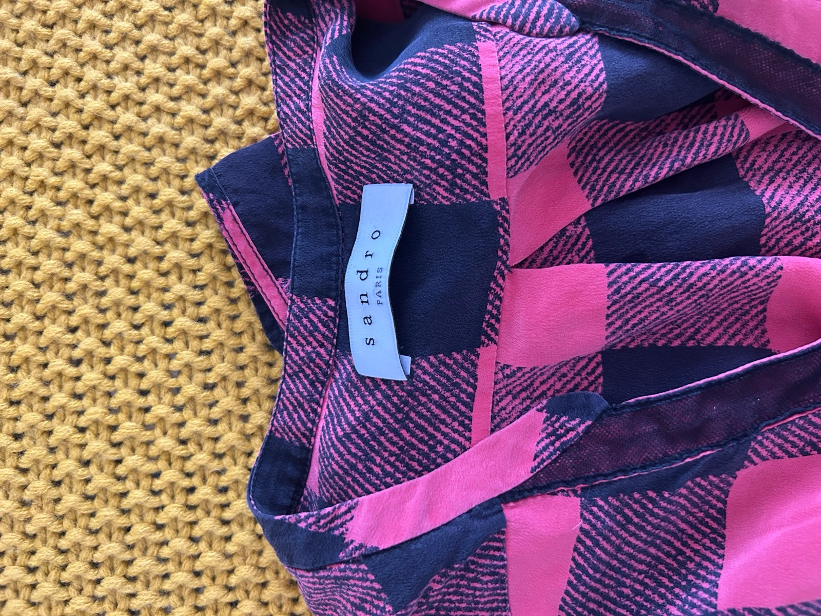 Camisa de seda a cuadros y detalles de terciopelo Sandro – Talla 1 (36) – photo 4